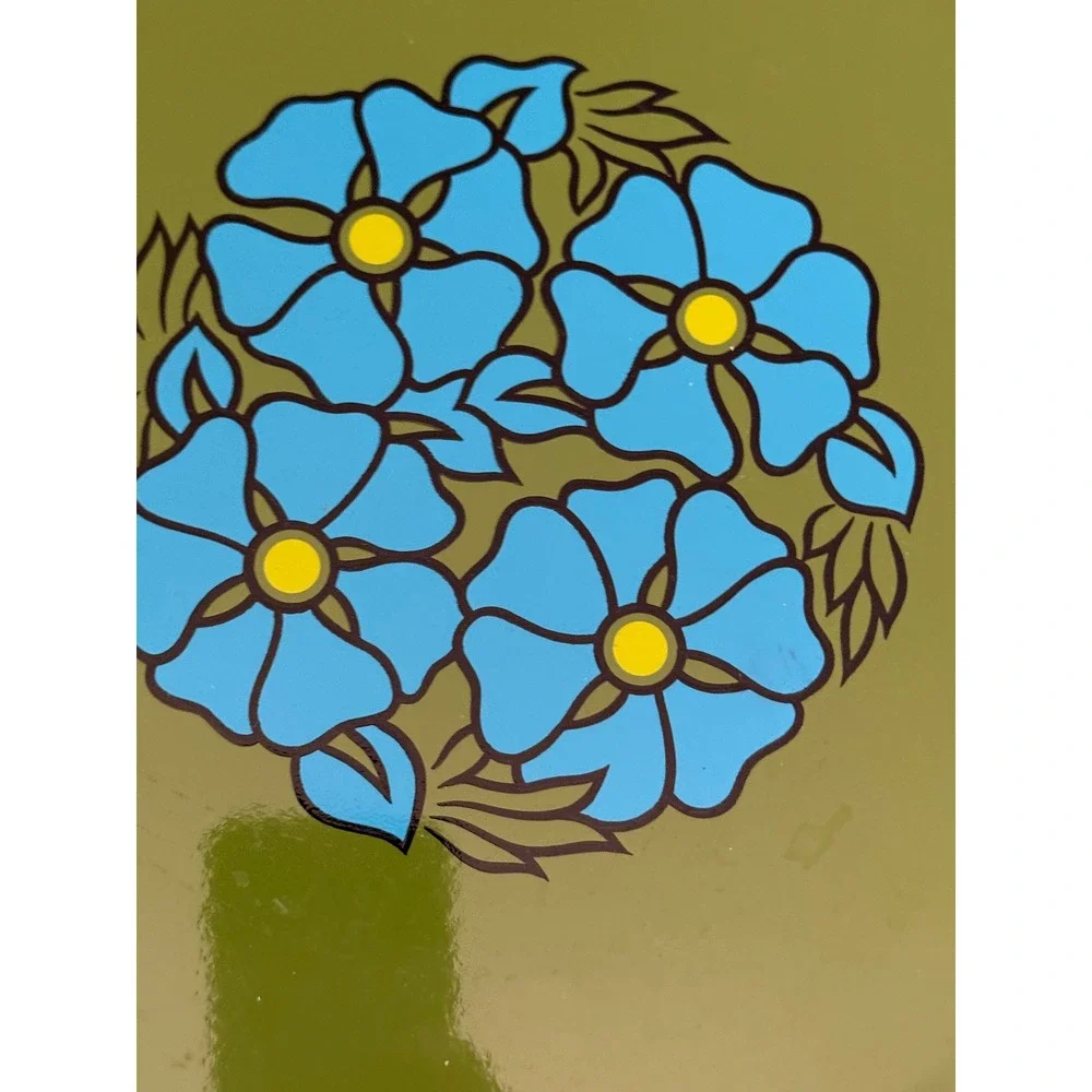 Vintage CTO Japan Serving Tray Avocado Green Blue‎ Floral Mid Century 12 in